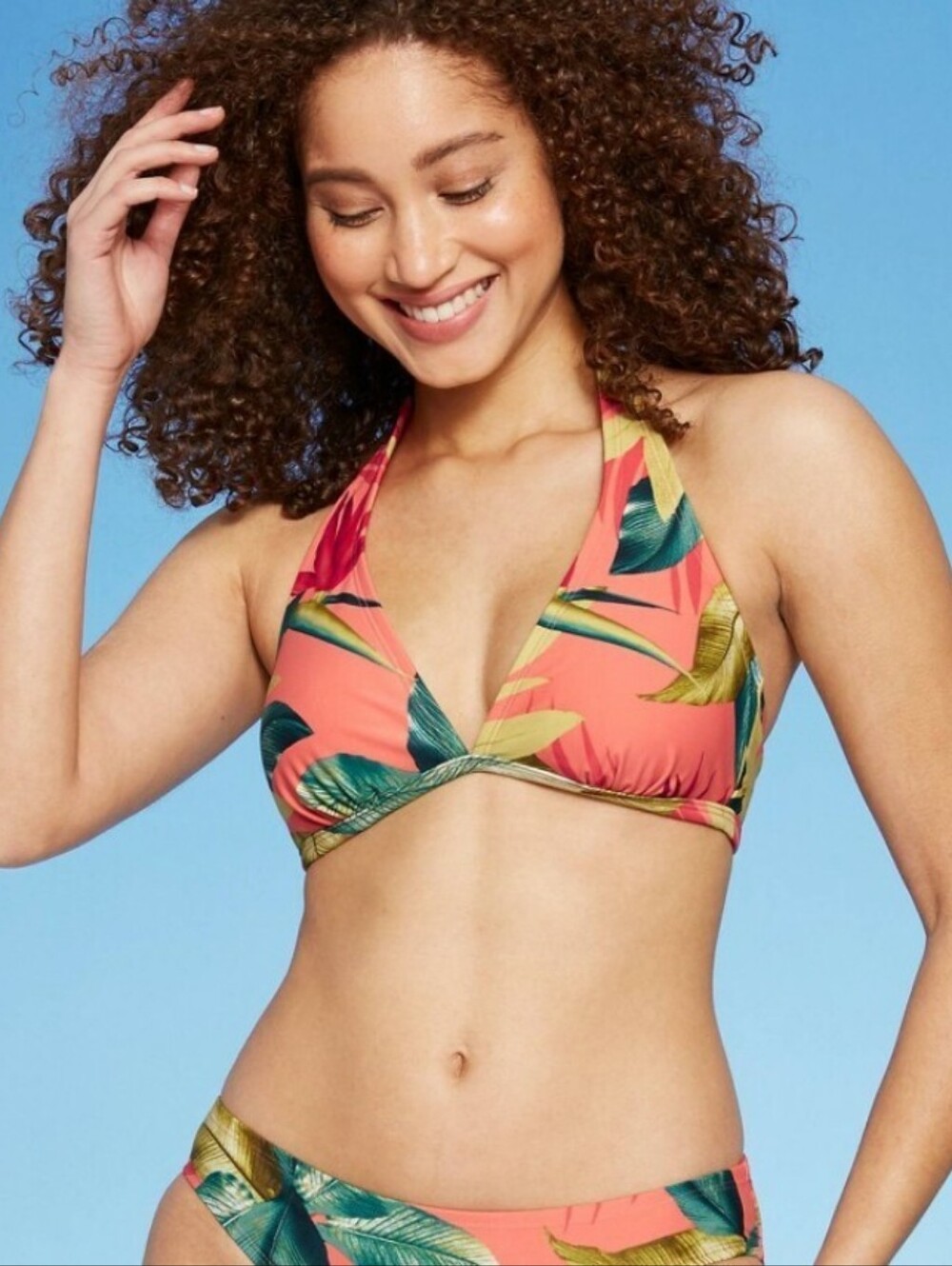 Kona Sol Coral Tropical Print Bikini Set
